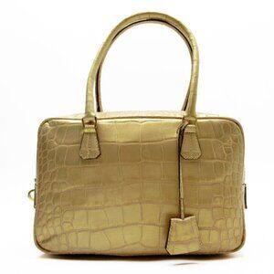 Authentic ADMJ Handbag gold Embossed Leather t19390g